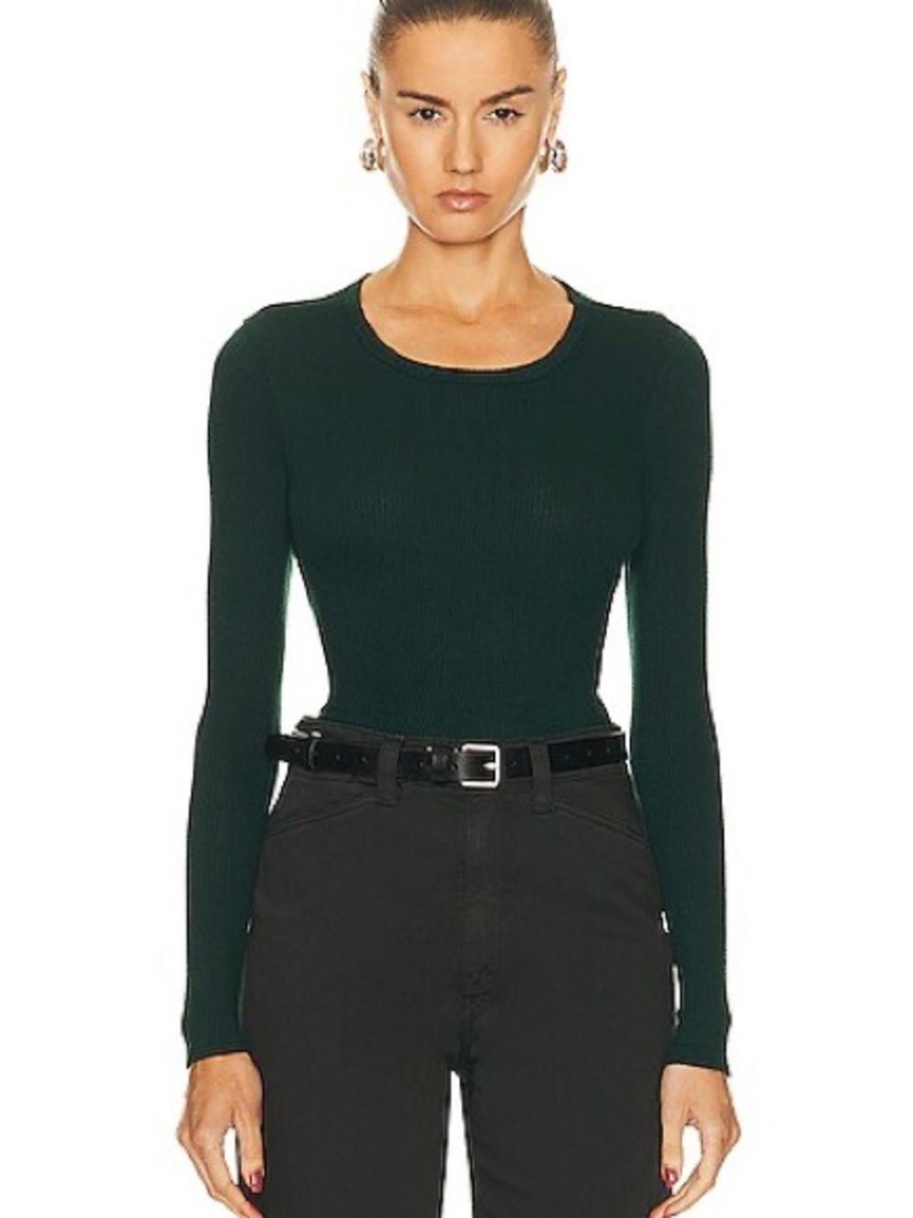 SABLYN Quincy Long Sleeve Rib Shirt In Deep Forest